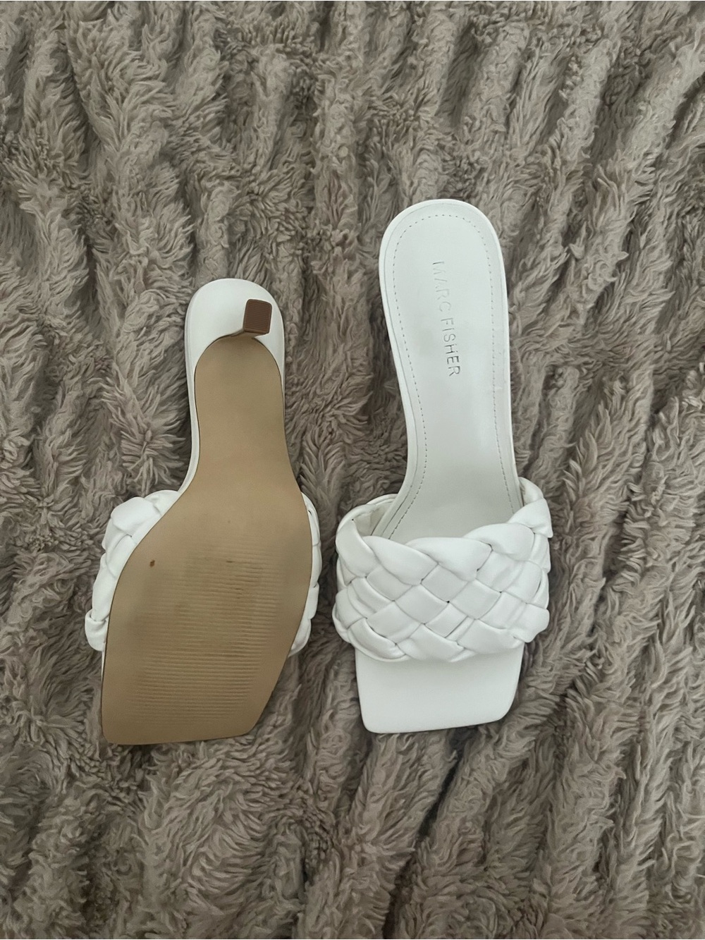 Marc Fisher White Braided Slide Mules